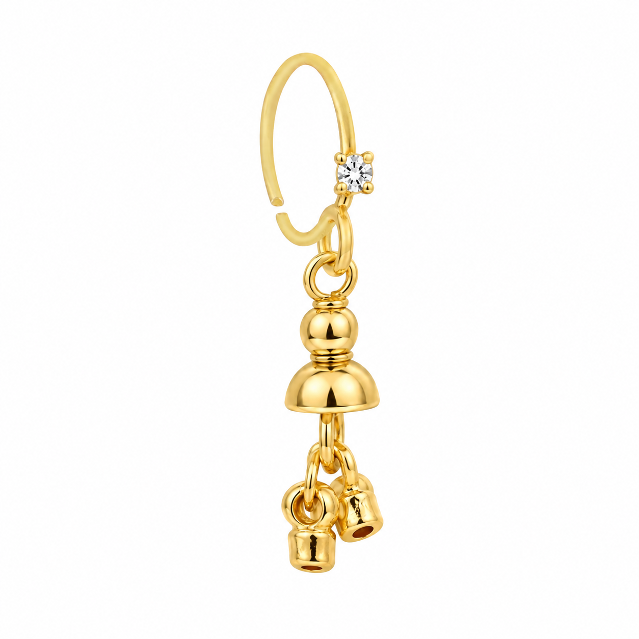 Gold Bell & Charm Dangle Nose Ring