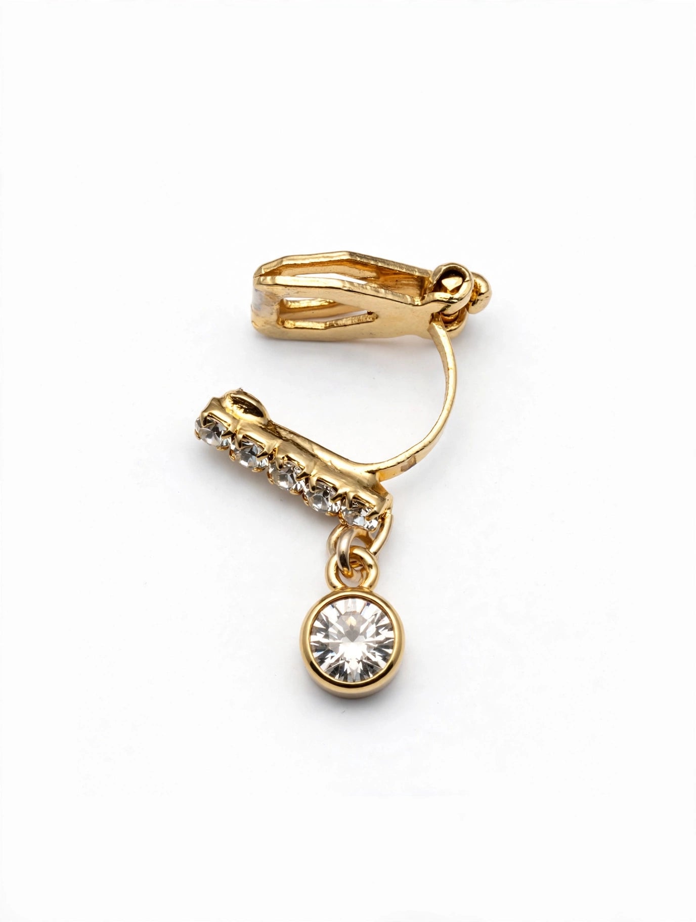 5 Diamond Gold Clip-on Nose Ring with Dangling Diamond End