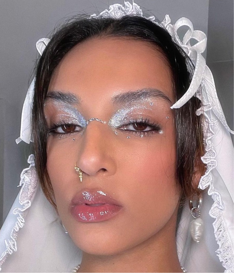 3 Diamond Flower with Cone End Hoop Nose Ring