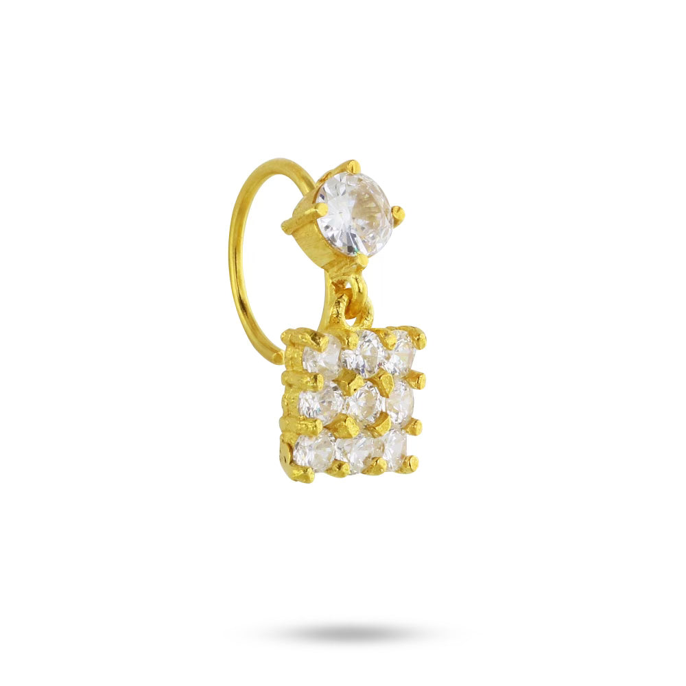 14k Gold Plated Square Nose Ring with Diamonds