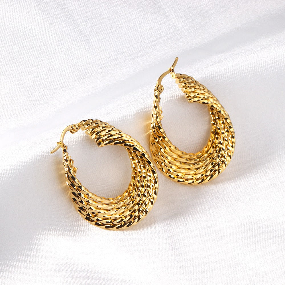 Layered Twisted Oval Gold Earrings