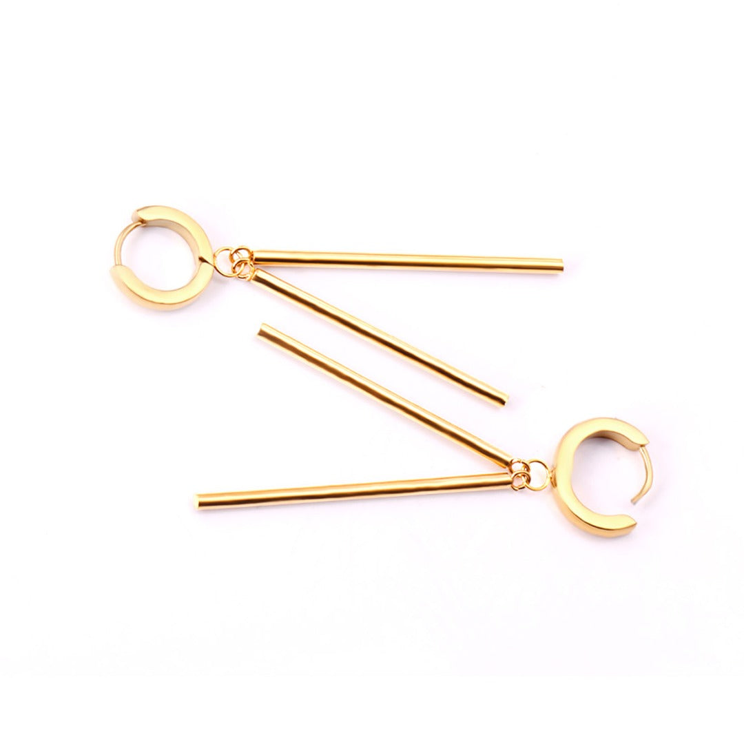 Duel Stick Gold Earrings