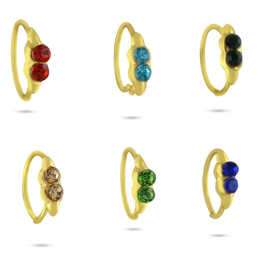 2 Colored and Gold Diamond Nose Ring Set