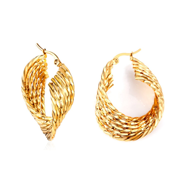 Layered Twisted Oval Gold Earrings