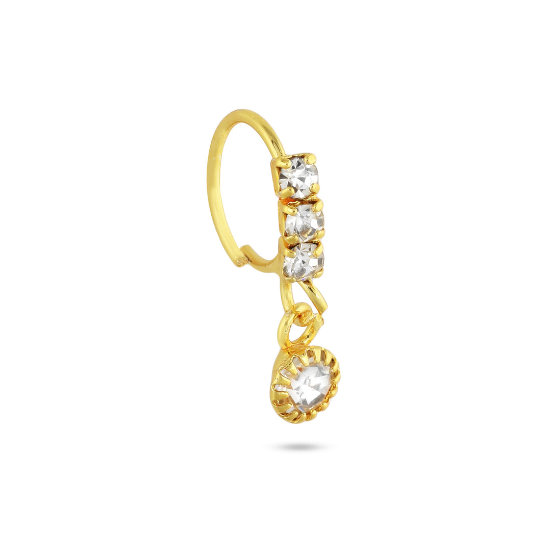 Gold Diamond with Large Diamond End Nose Ring, 14K Gold Plated available