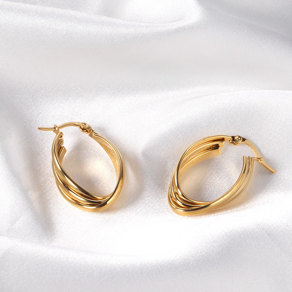 Layered Oval Gold Earrings
