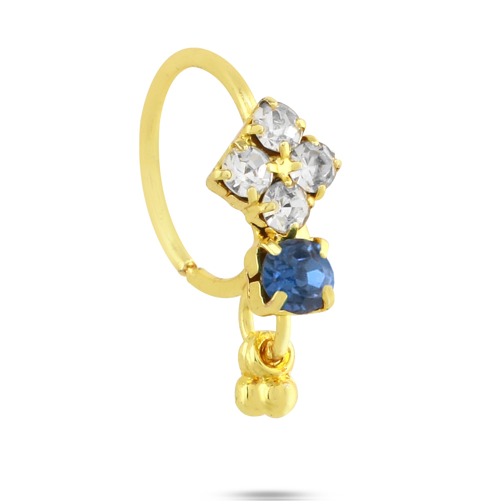 Hoop Nose Ring with Diamonds, Colored Stone, and Dangling End