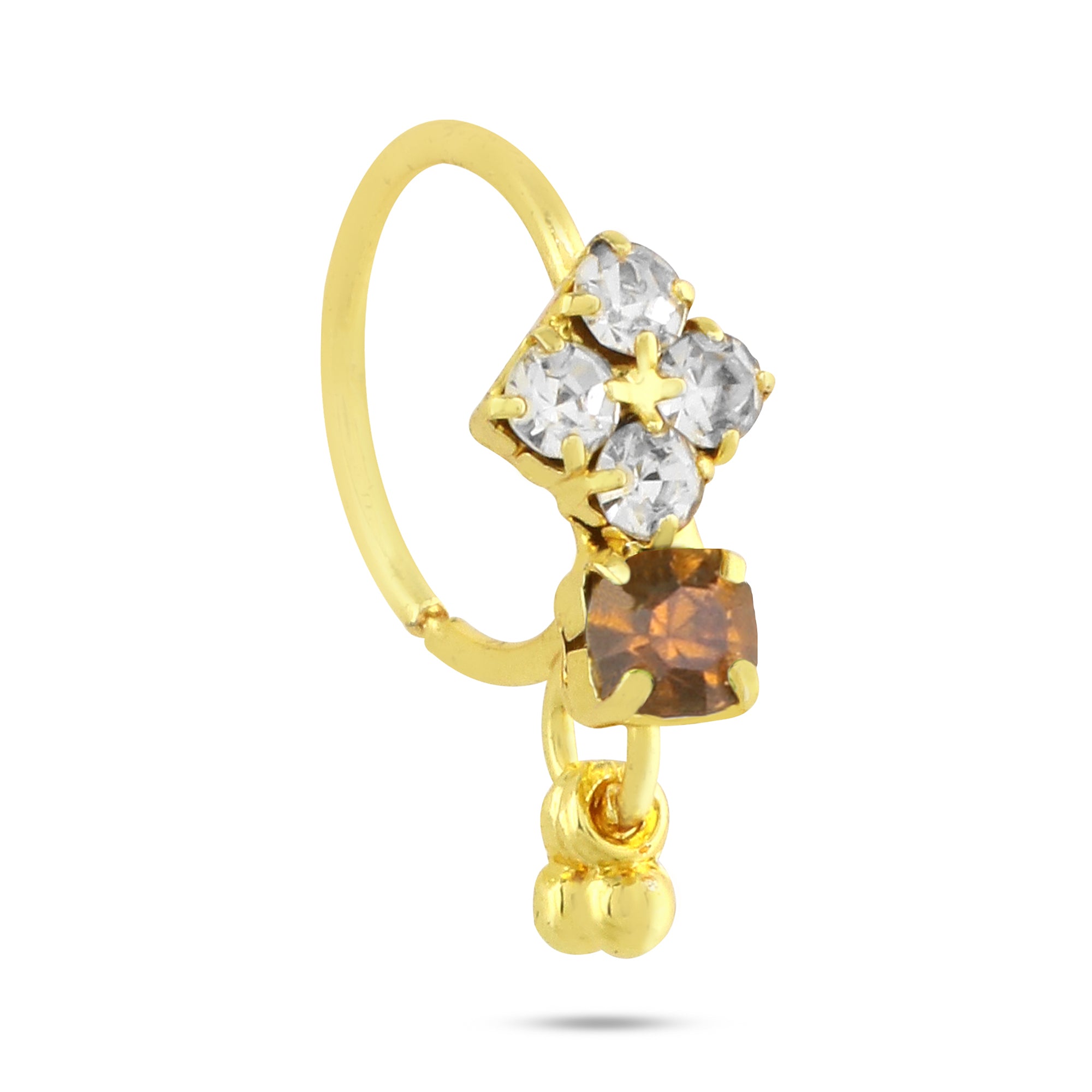 Hoop Nose Ring with Diamonds, Colored Stone, and Dangling End