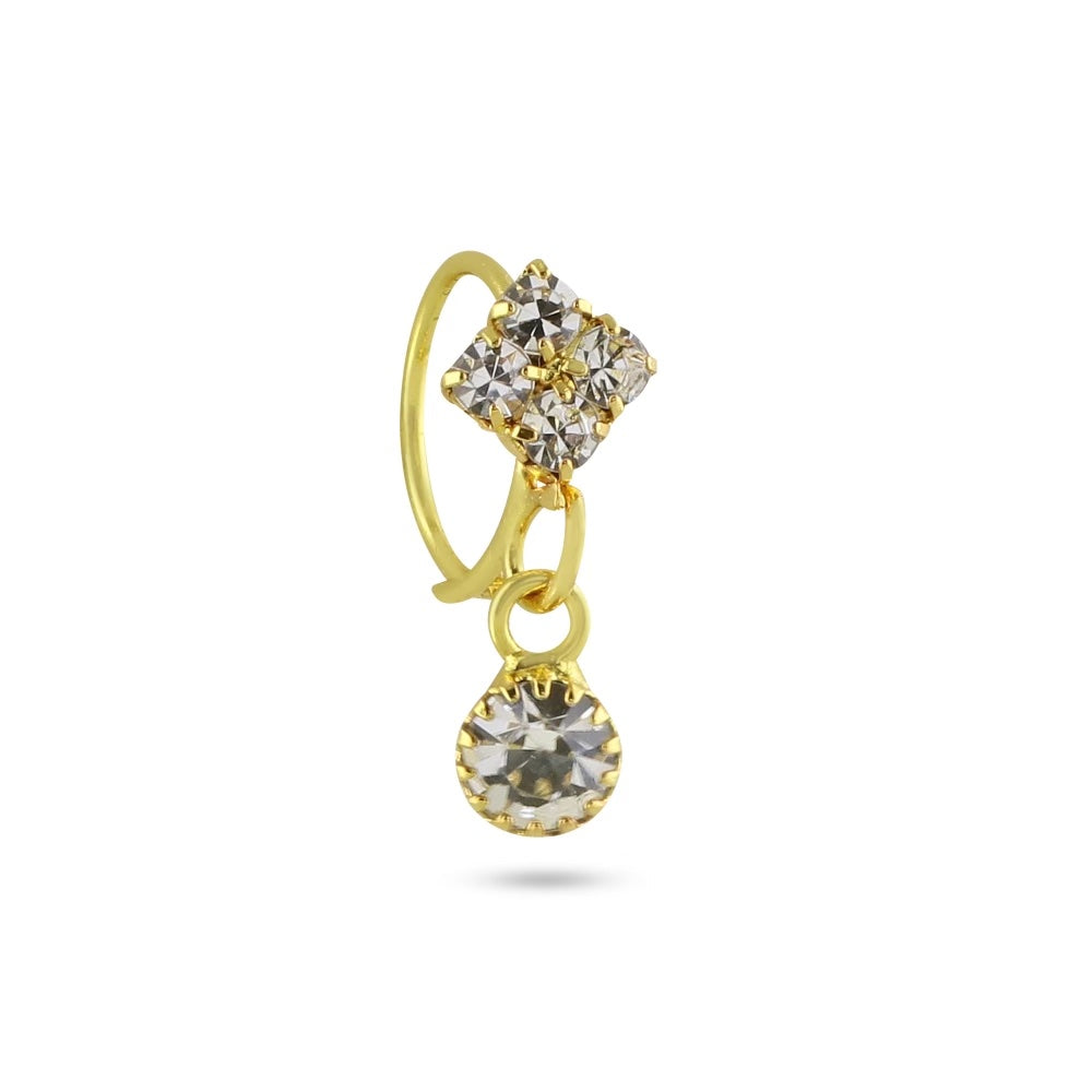 14K 4 Diamond with Large Diamond End Nose Ring