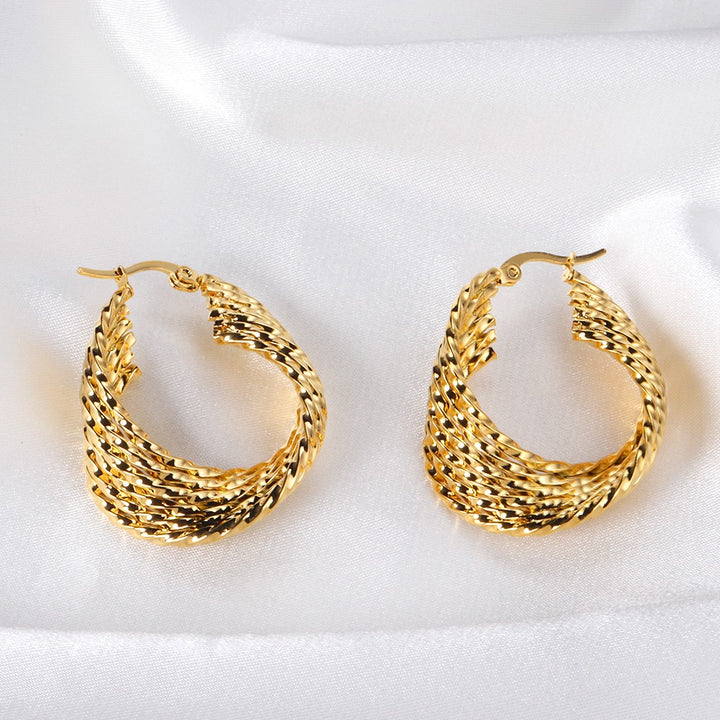 Layered Twisted Oval Gold Earrings