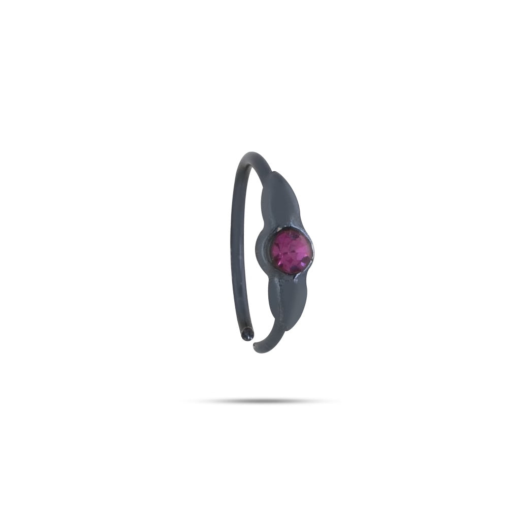 Black with Purple Stone Nose Ring