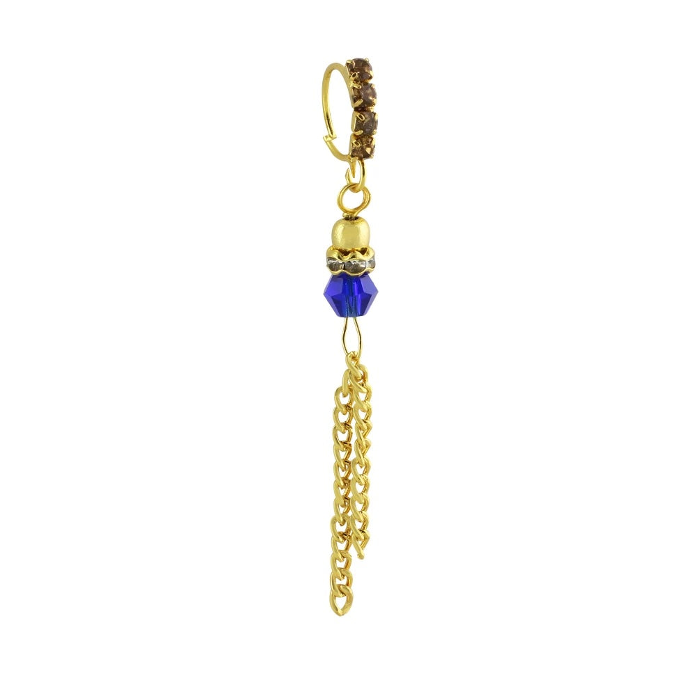 Gold Plated Brown Nose Ring with Octagon Bead End