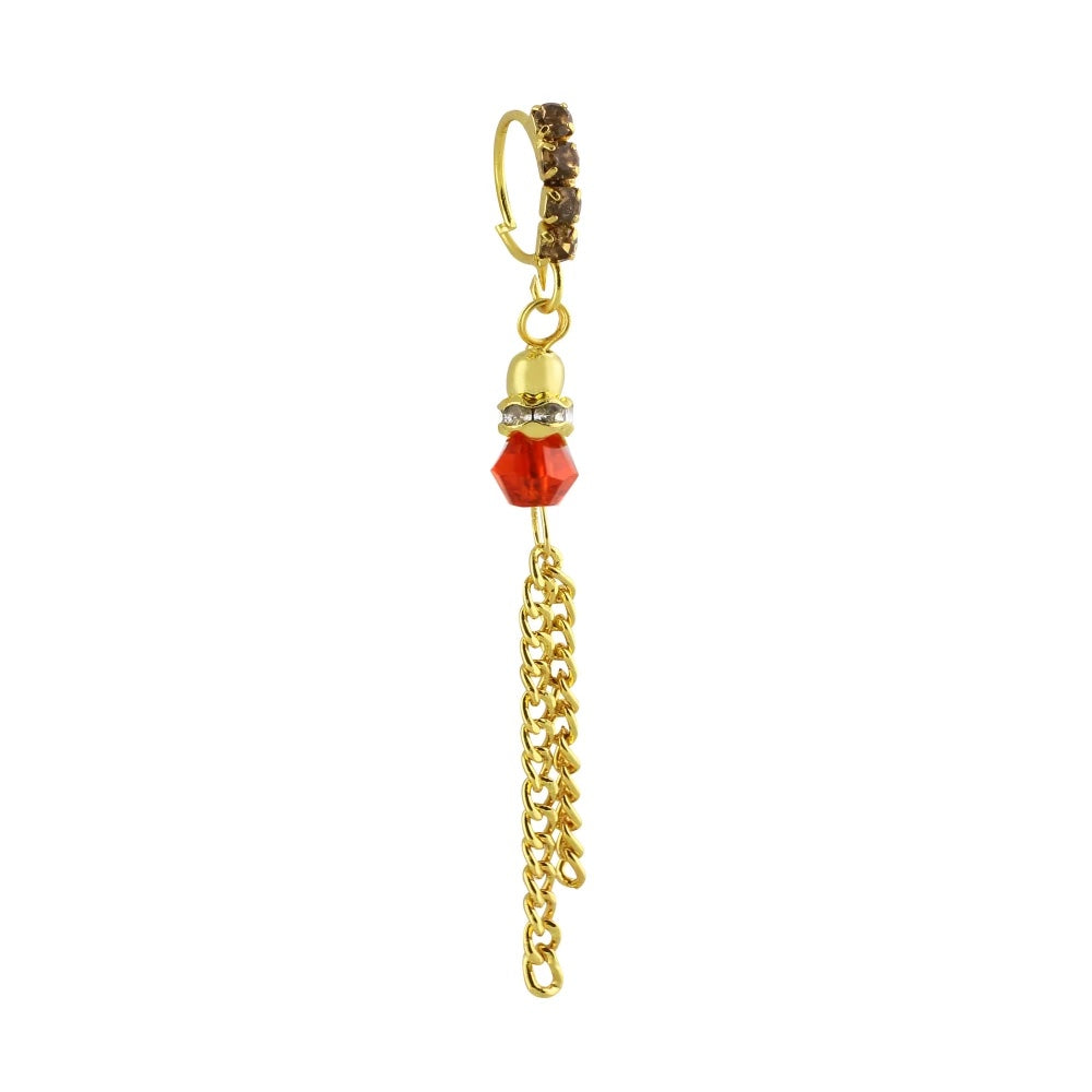 Gold Plated Brown Nose Ring with Octagon Bead End