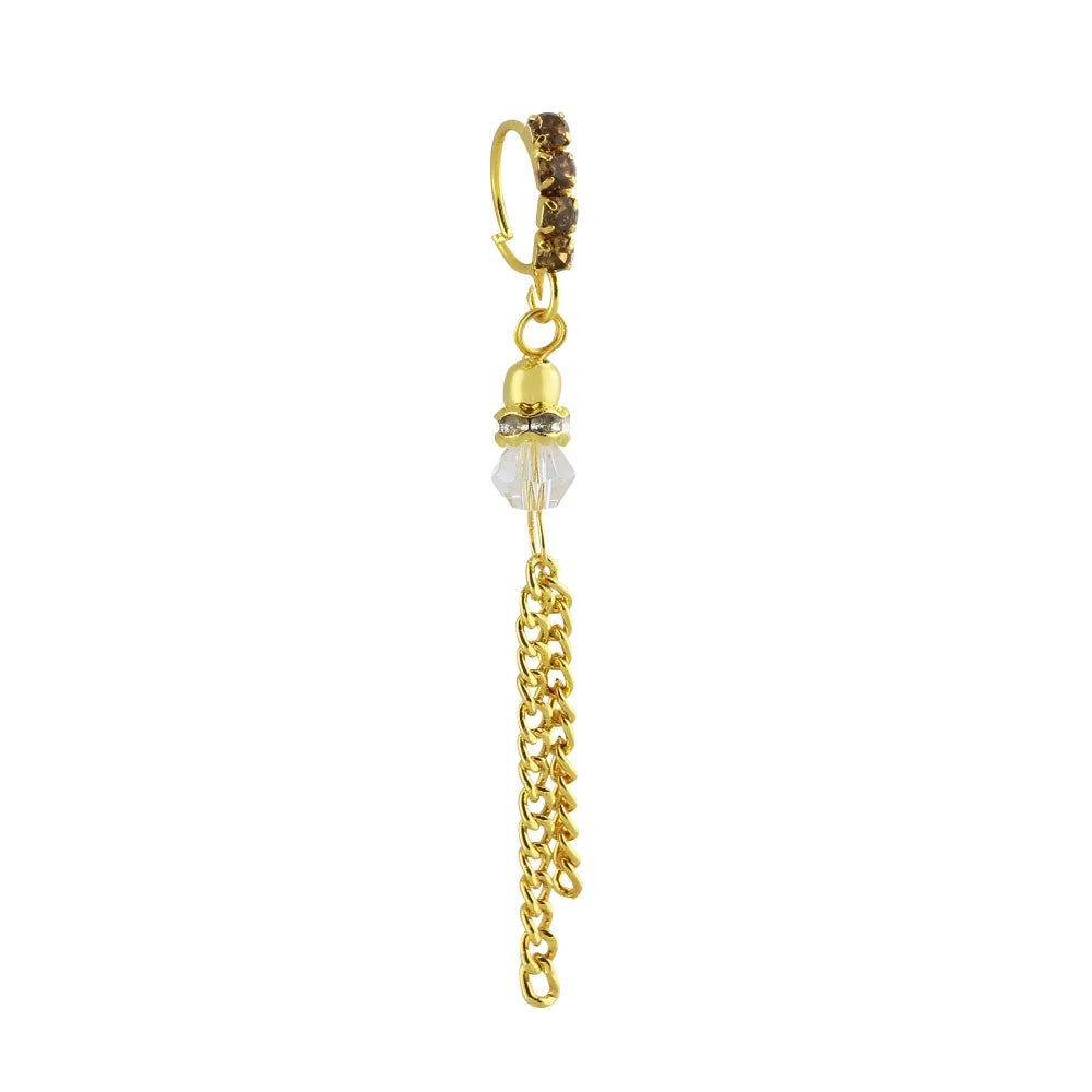 Gold Plated Brown Nose Ring with Octagon Bead End