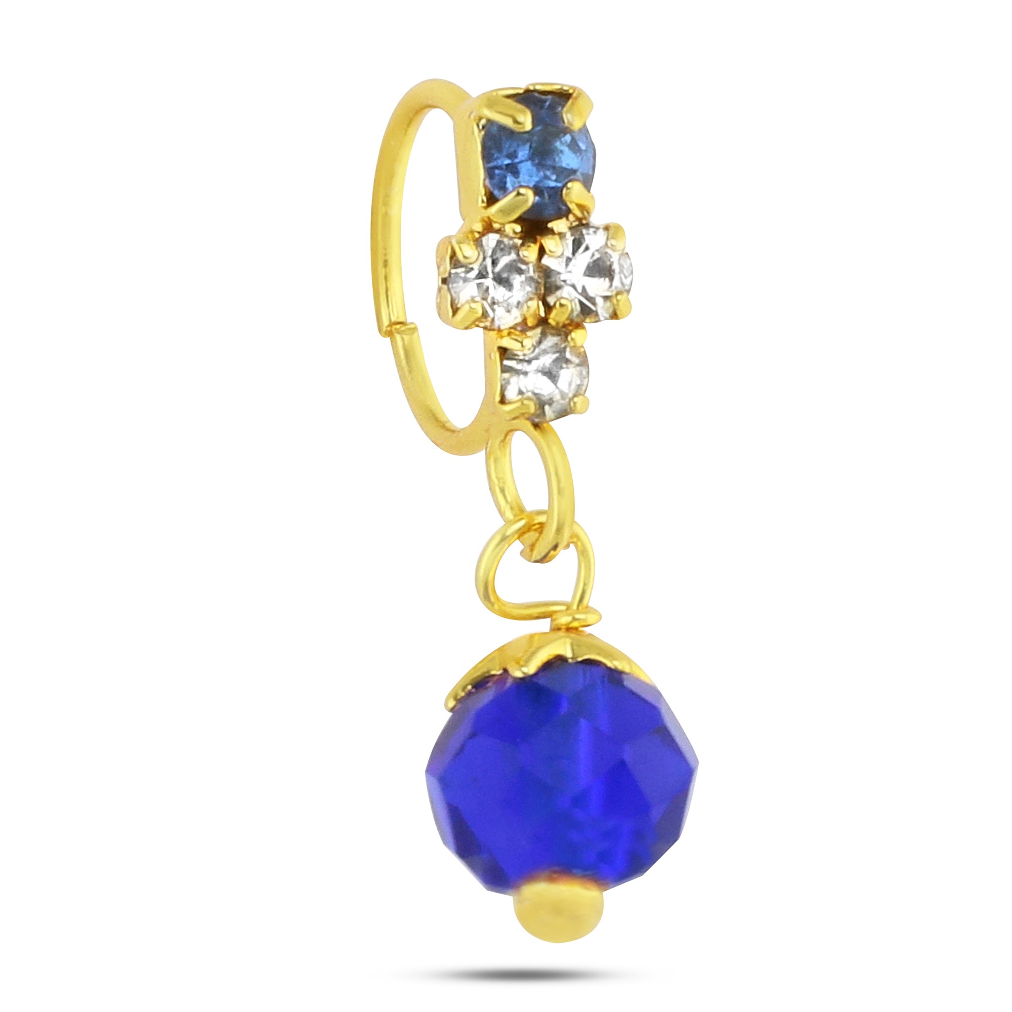 Colored Cross Nose Ring with Colored Ball End, 14K Gold Plated Available