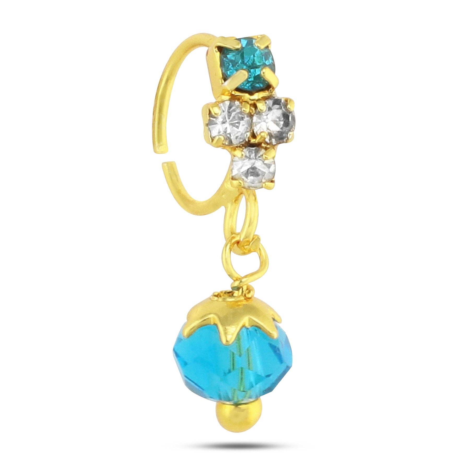 Colored Cross Nose Ring with Colored Ball End, 14K Gold Plated Available