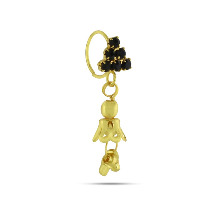 Gold Plated Nose Ring with Black Diamond Triangle and Dangling Bell End