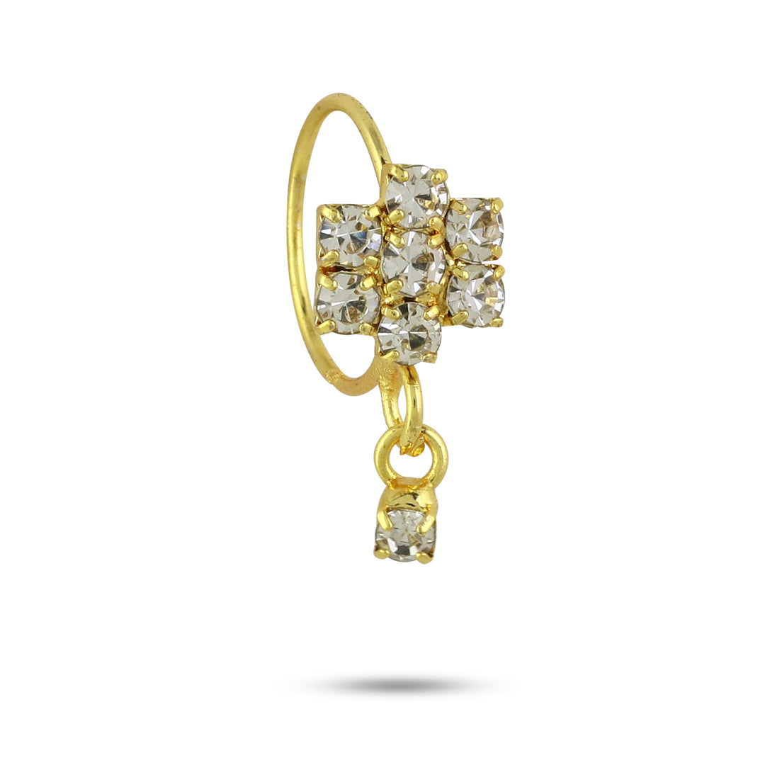 Honeycomb Diamond with Diamond Dangling End Nose Ring