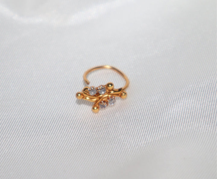 14K Gold plated 4 diamond x wave nose ring