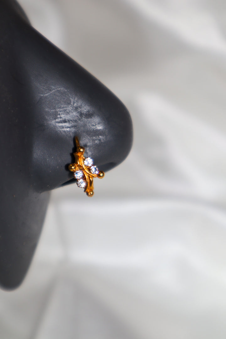 14K Gold plated 4 diamond x wave nose ring