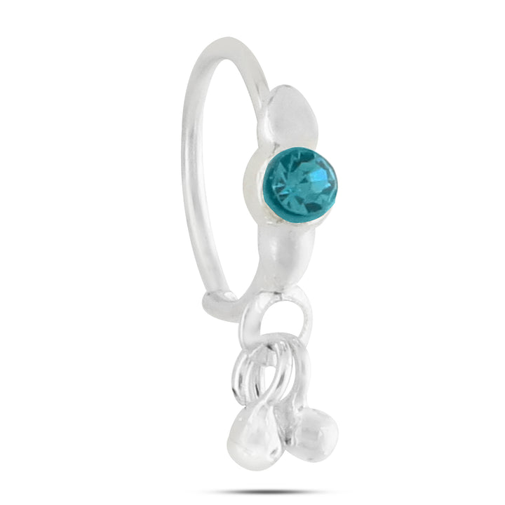 Silver and Colored Diamond Dot with Dangling End Nose Ring