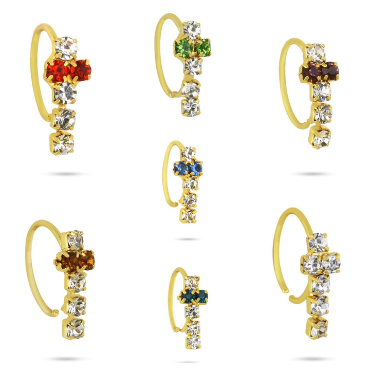 Dangling T Shape Nose Ring Set of 7