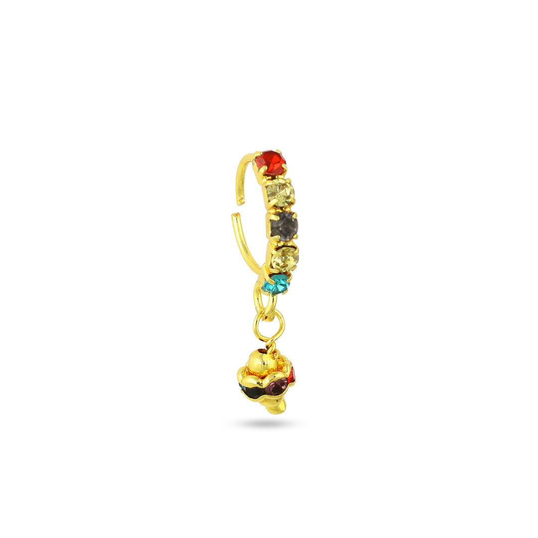 Multicolor Nose Ring with Dangling Deco Ball End