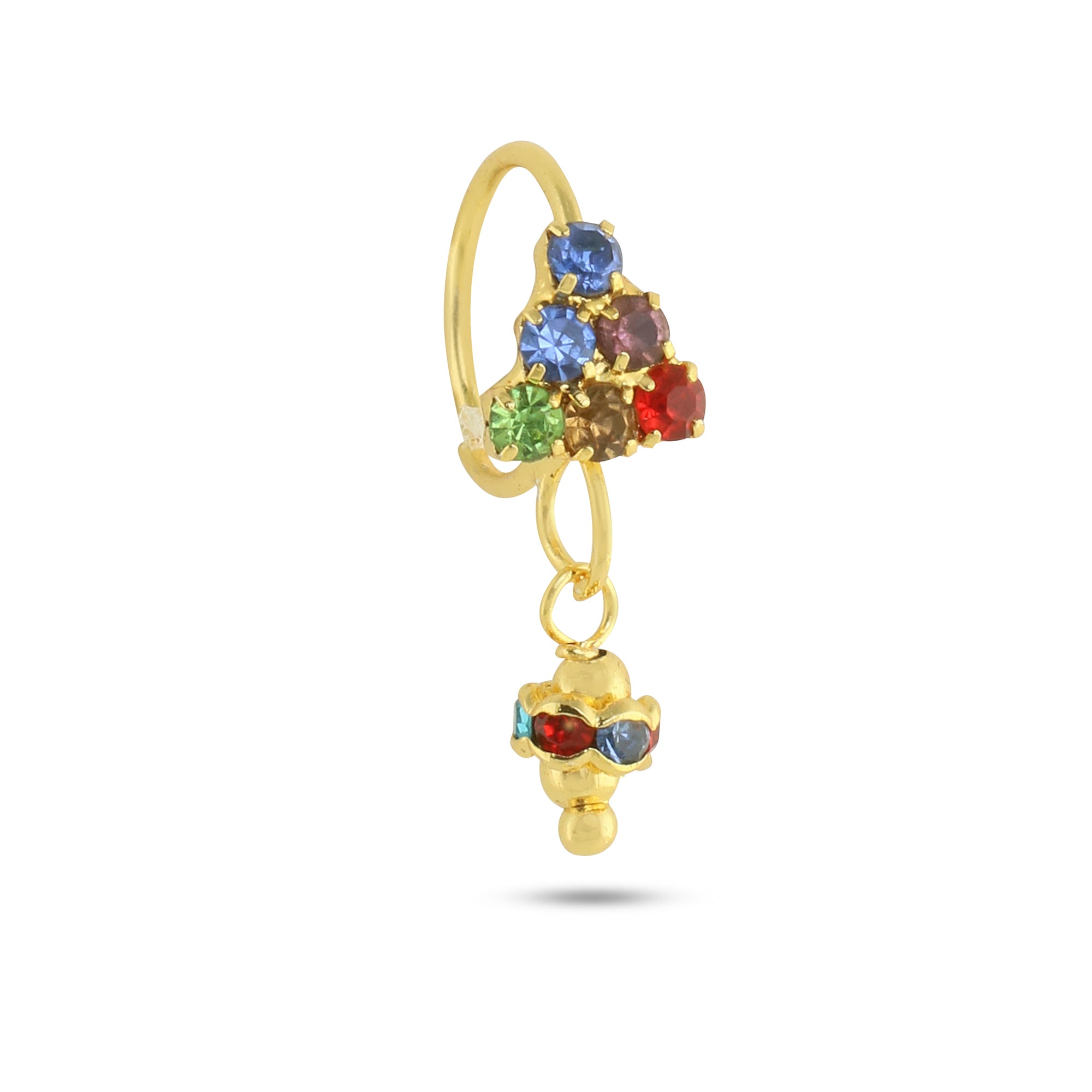 Multicolor Triangle with Dangling Deco Ball Nose Ring