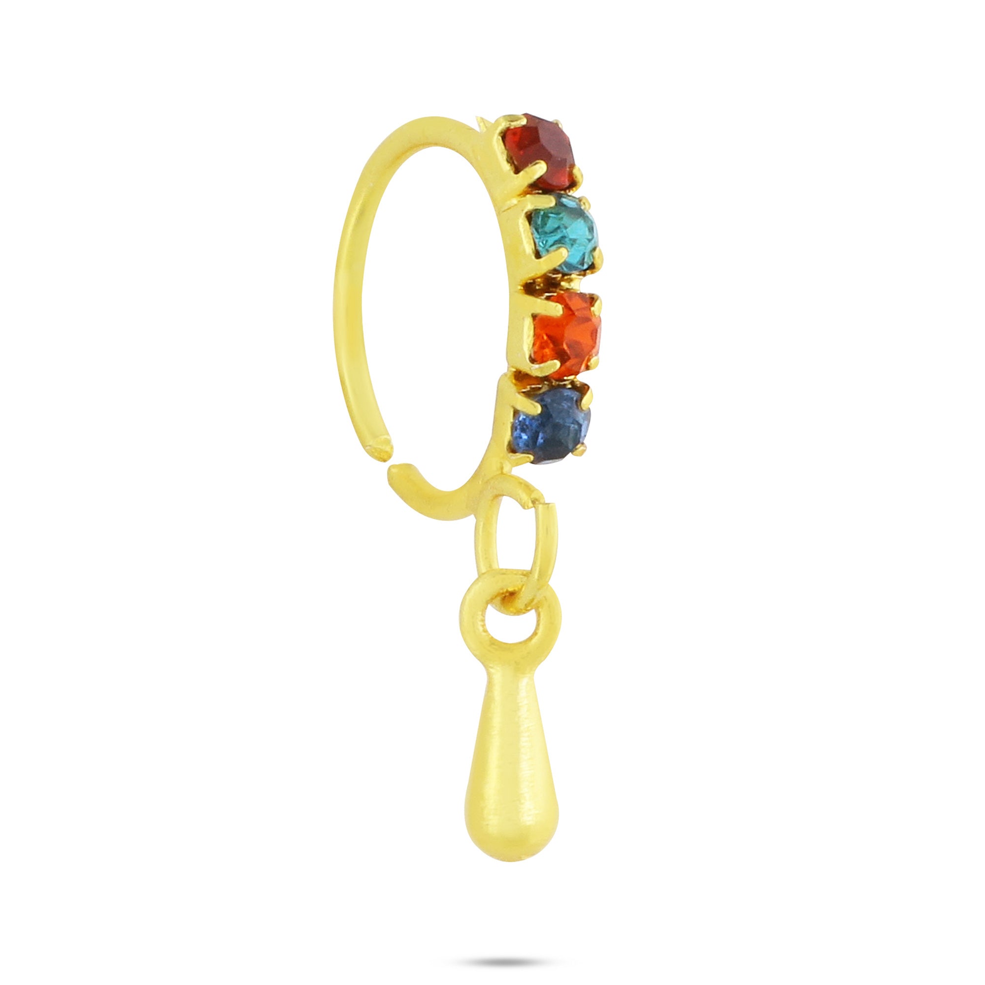 Nose Ring With Dangling Gold Tear Drop End Nose Ring, Multiple colors
