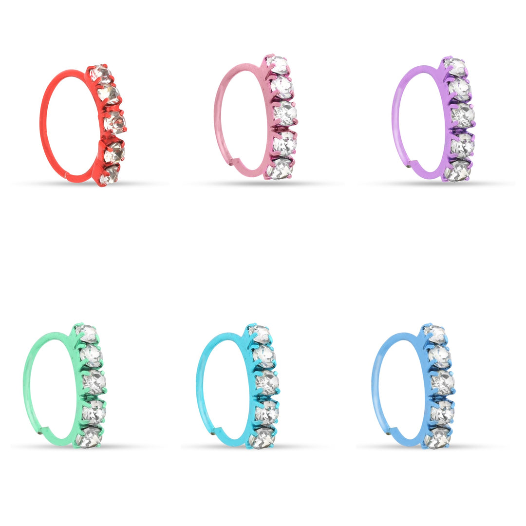Neon Colored Diamond Nose Ring Set of 6