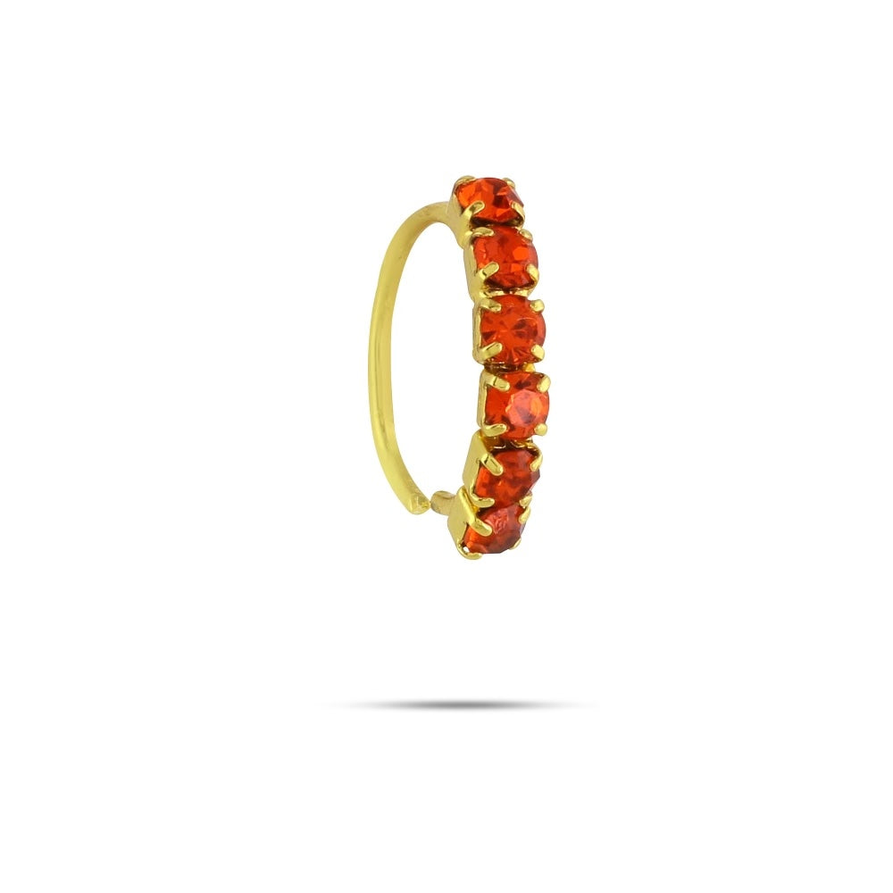 Orange Diamond Nose Ring, Gold Plated