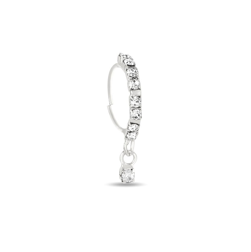 Gold Plated 8 Diamond Dangling Nose Ring With Diamond End