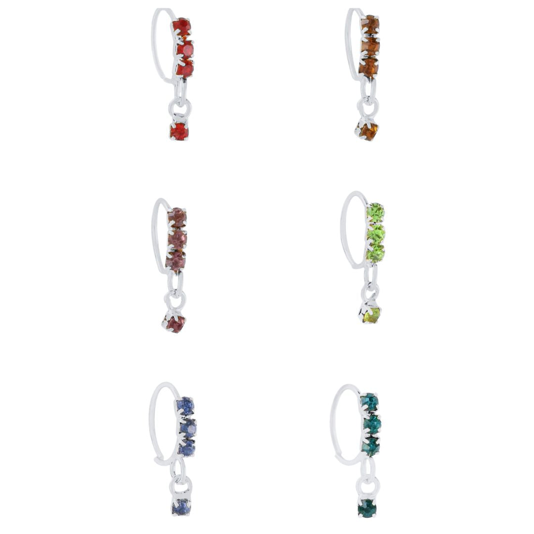 6 Pack of Colored Dangling Nose Rings in Silver