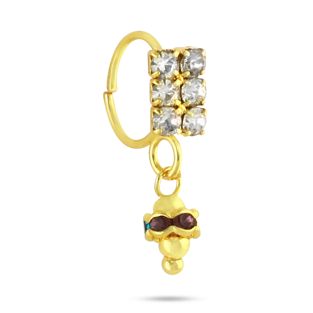 Square 6 Diamond Nose Ring with Dangling Decorative Ball End, 14K Gold Plated available