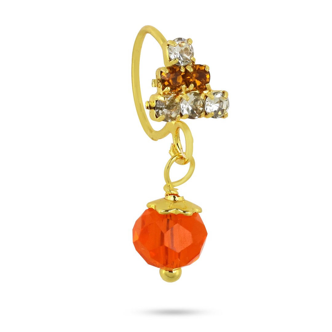 Diamond Triangle Top with Dangling Ball End Nose Ring