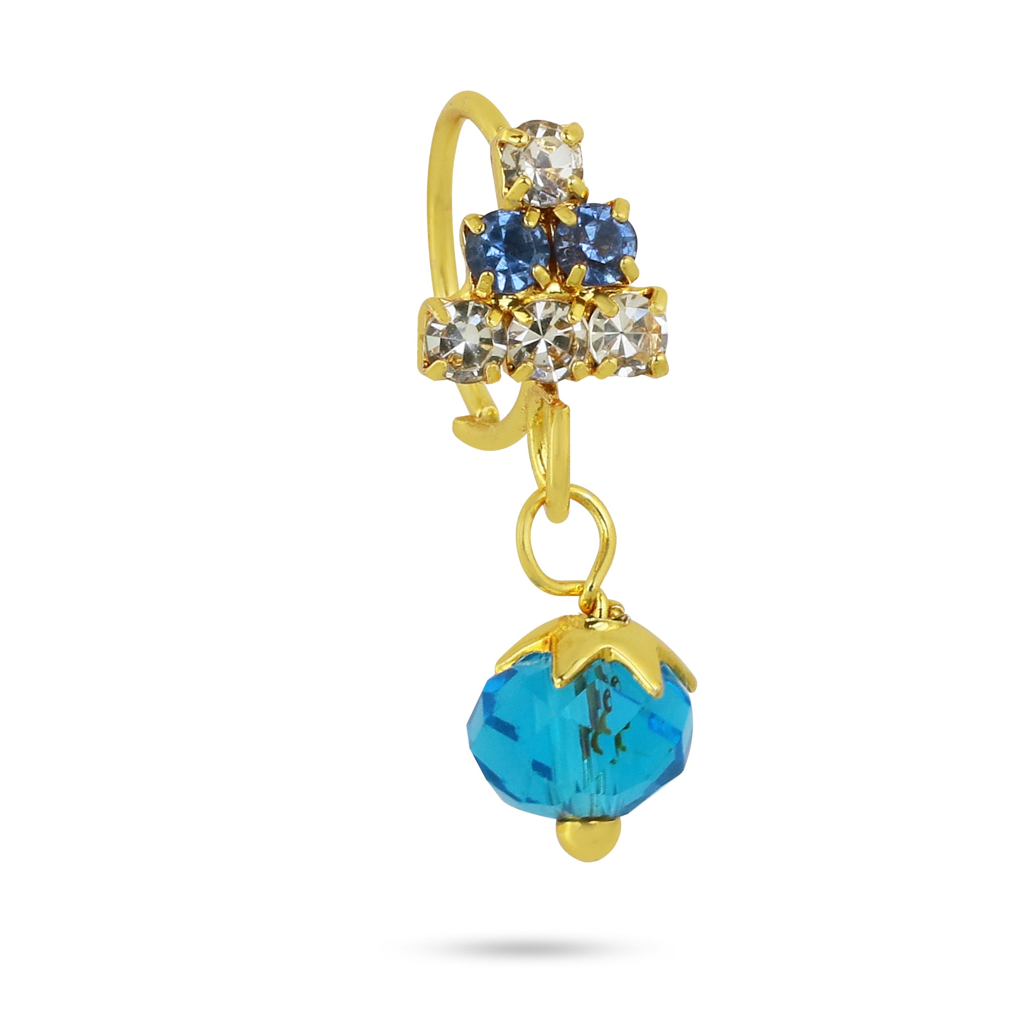 Diamond Triangle Top with Dangling Ball End Nose Ring