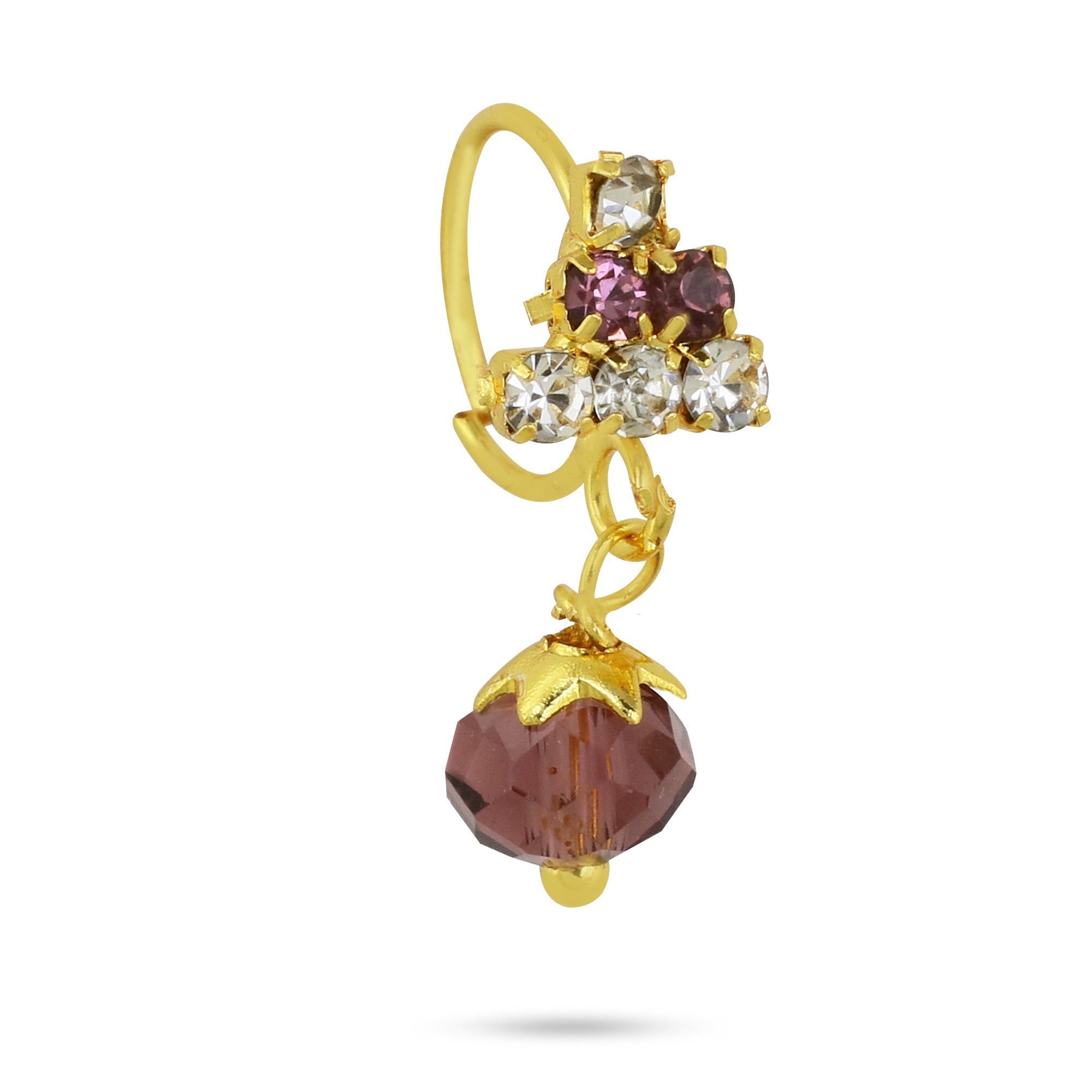Diamond Triangle Top with Dangling Ball End Nose Ring