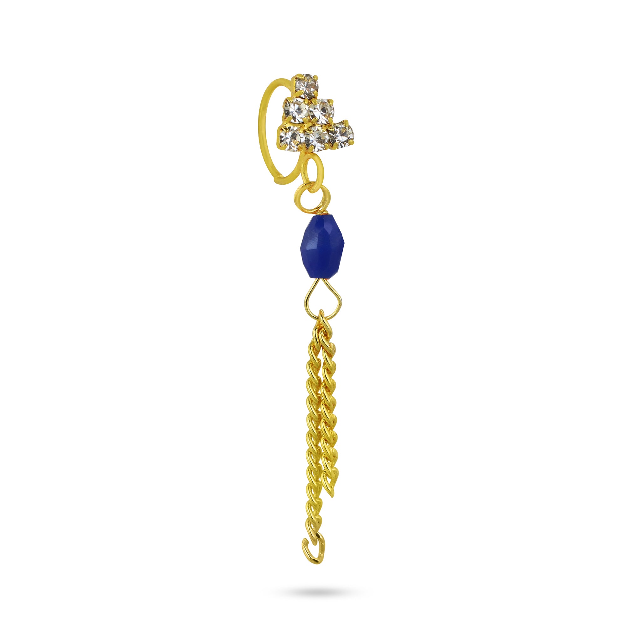 Diamond Triangle with Oval and Chain Dangling End Nose Ring