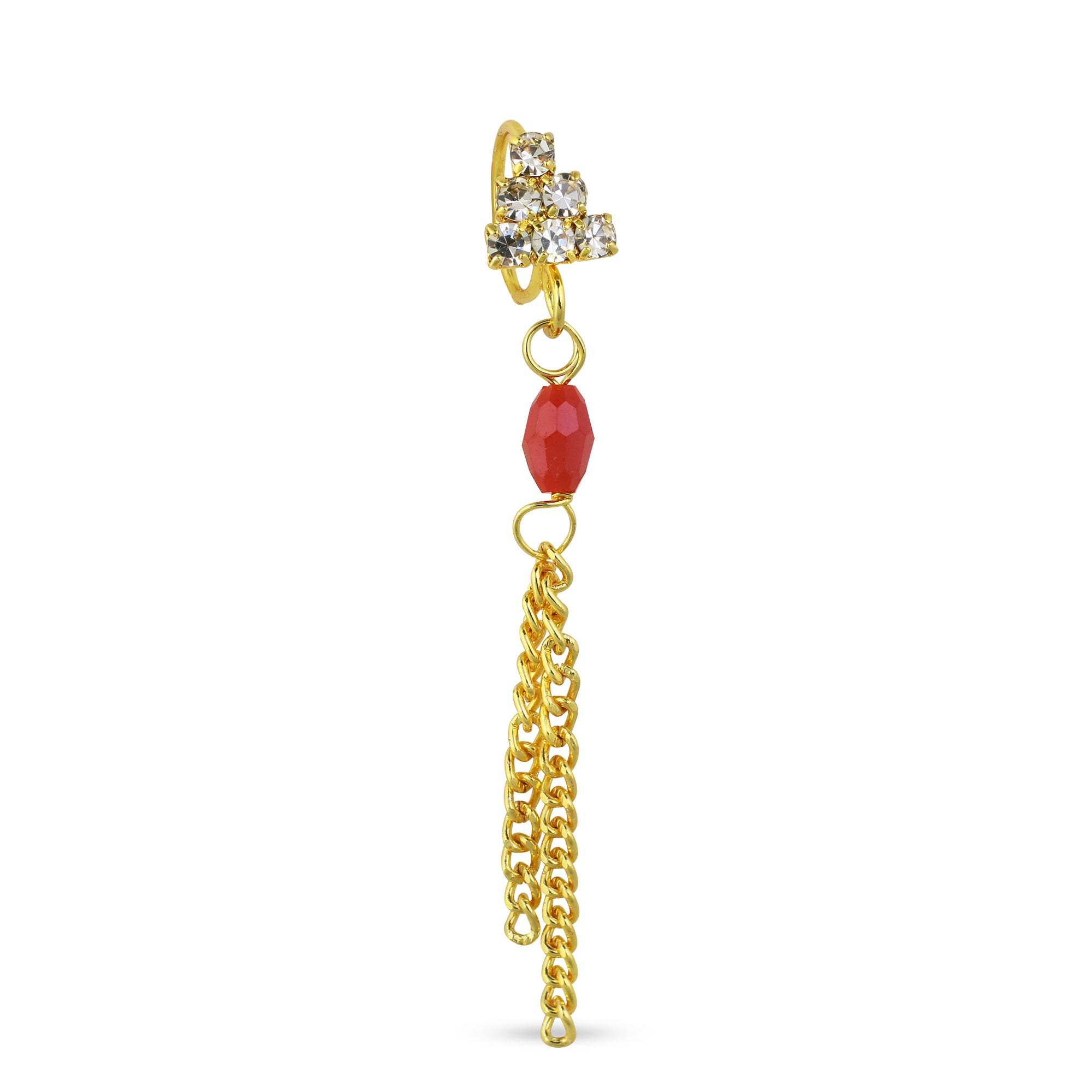Diamond Triangle with Oval and Chain Dangling End Nose Ring