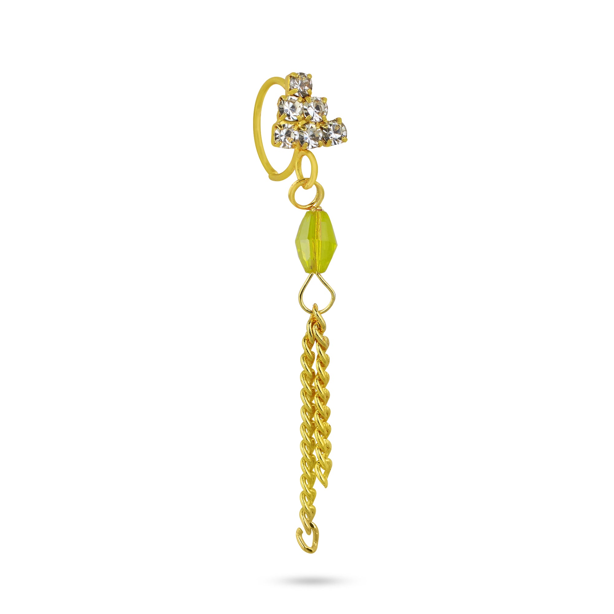 Diamond Triangle with Oval and Chain Dangling End Nose Ring