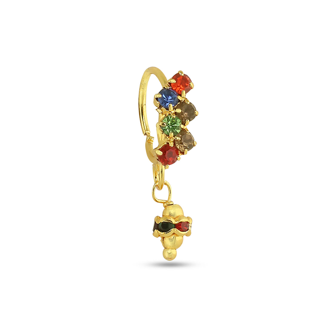 Zig Zag Multicolor Dangling Deco Ball End Nose Ring