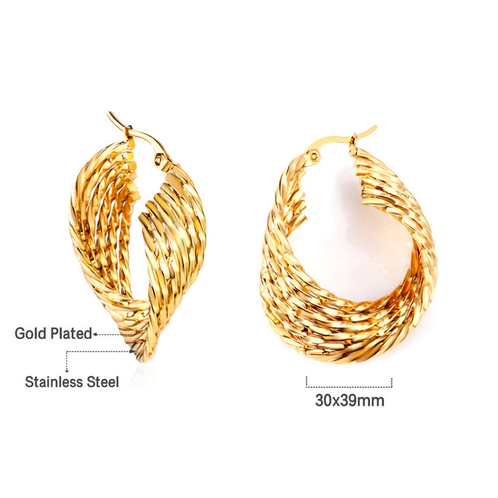 Layered Twisted Oval Gold Earrings