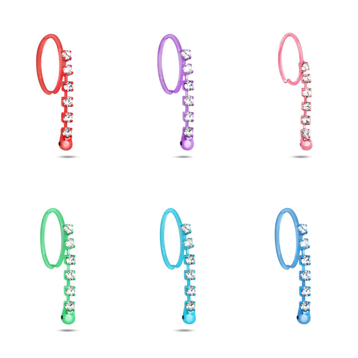 Neon Colored Dangling Diamond Nose Ring Set of 6