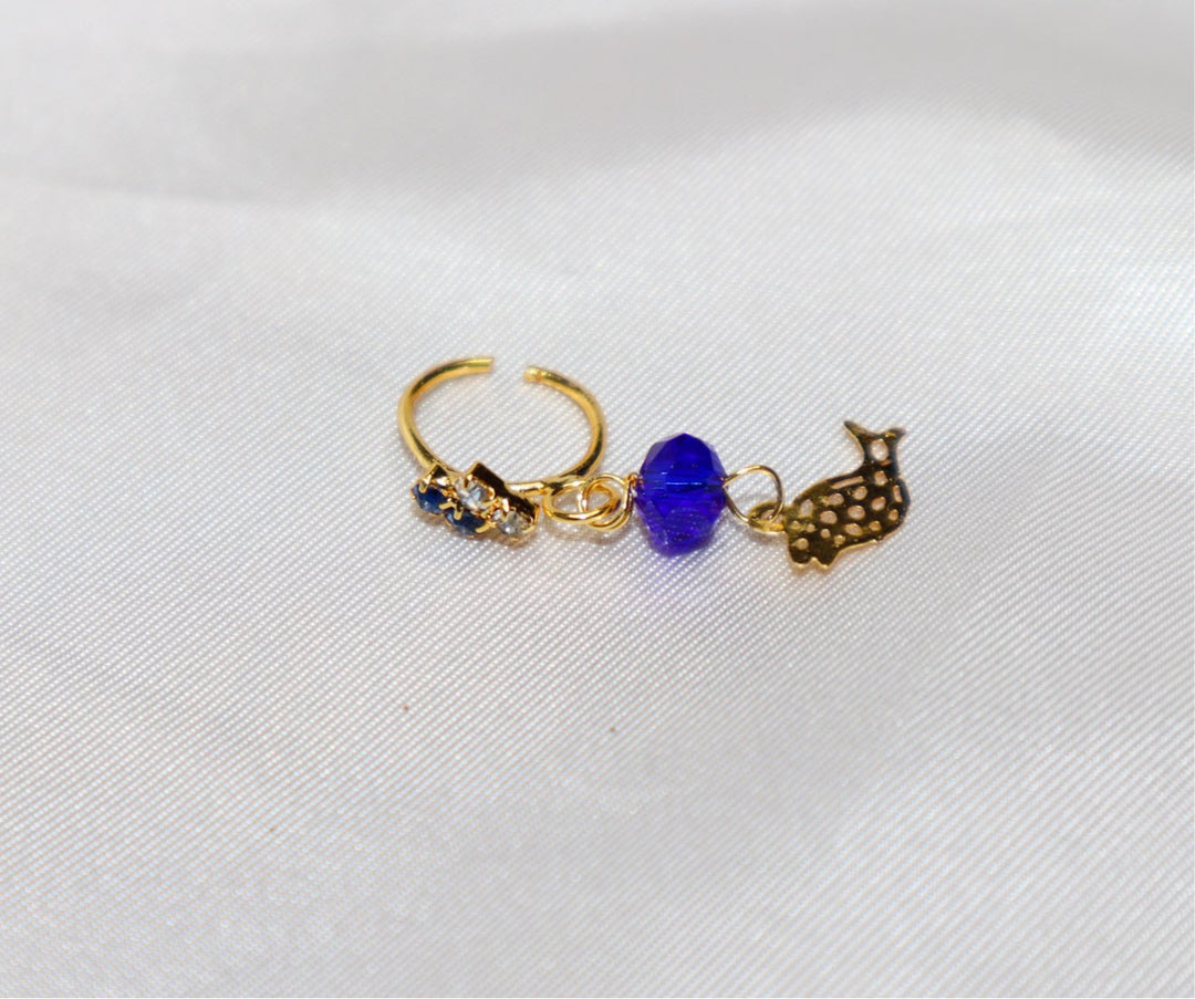 Blue Stone and Gold Fish Nose Ring