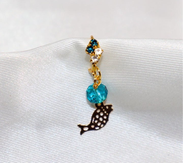 Aqua Stone and Gold Fish Nose Ring