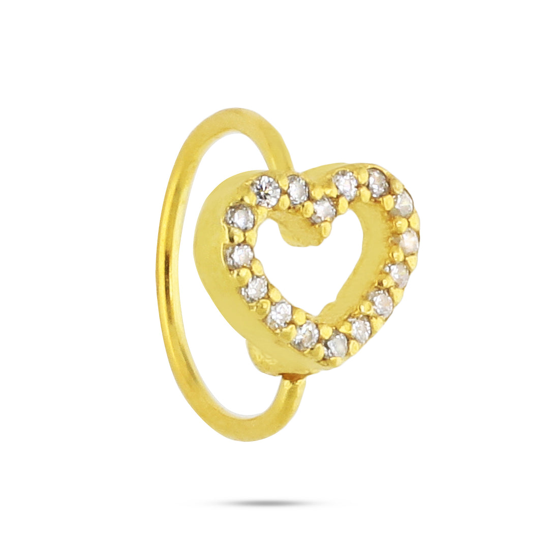 Gold and Diamond Heart Hoop Nose Ring