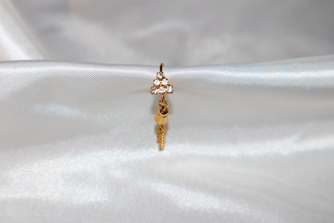 Pyramid Diamond Gold Nose Ring with Gold Dangling Ends
