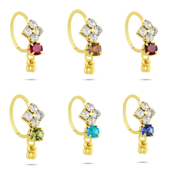 14k Gold Plated Colored 4 Diamond 6 Nose Ring Set