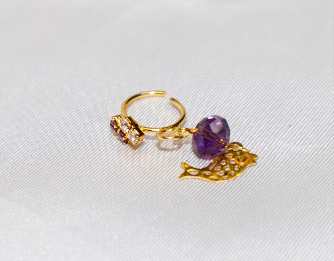 Colored Stone and Gold Fish Nose Ring