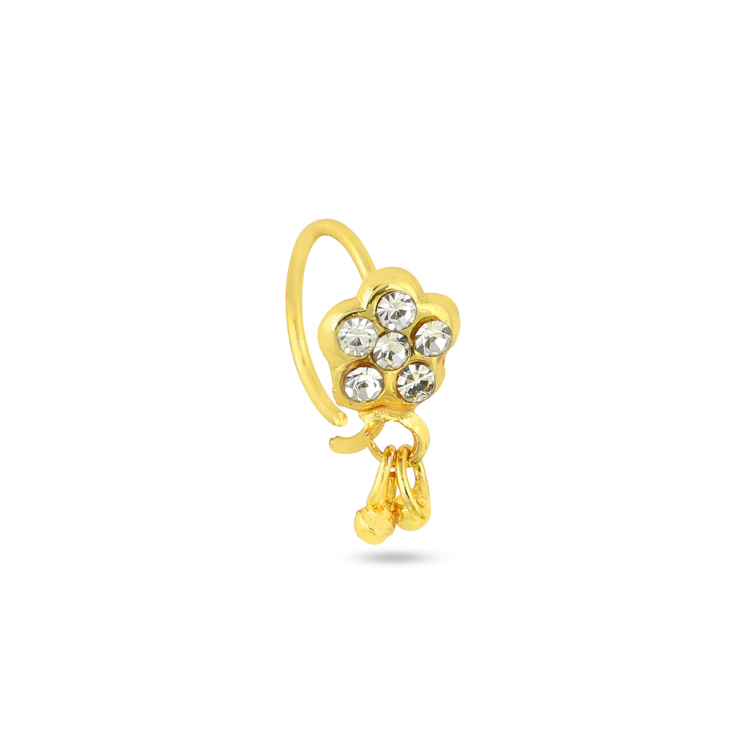 Diamonds in Gold Flower with Gold Ends Hoop Nose Ring 